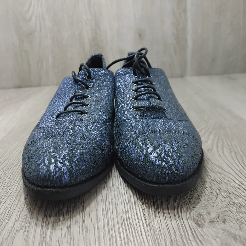 Blacksheep Empire‎ Lace Up Oxford Flats Shoes Blue Black Textured Leather 36